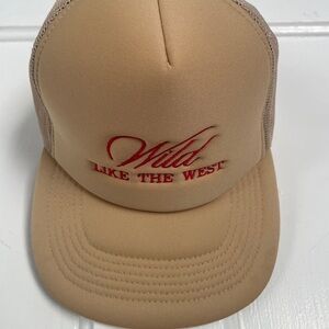 NWOT Wild like the West Trendy Tan Trucker Hat with Red Embroidery